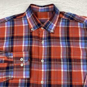 Alan Flusser Shirt Men's Large Red/Blue Plaid 100% Cotton NWOT!
